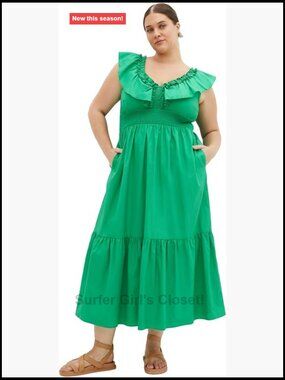Plus Size Maxi Dress Cotton A-Line Sleeveless Ruffle V-Neck